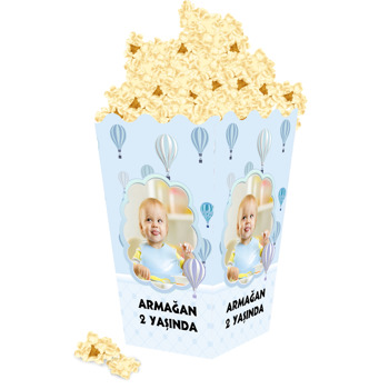 Mavi  Soft Uçan Balonlar Temalı Popcorn Kutusu