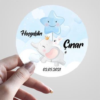 Mavi Yıldız Balonlu Uçan Fil Temalı Sticker