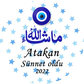 Mavi Yıldızlar ile Maşallah Sünnet Temalı Akrilik Daire Magnet