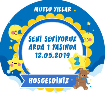 Mavi Yıldızlı Ayıcık Temalı 1 Yaş Sticker