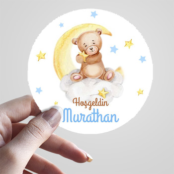 Mavi Yıldızlı Ayıcık ve Bulut Temalı Sticker