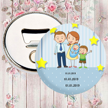 Mavi Zeminli Aile ve Bebek Temalı Magnet Açacak