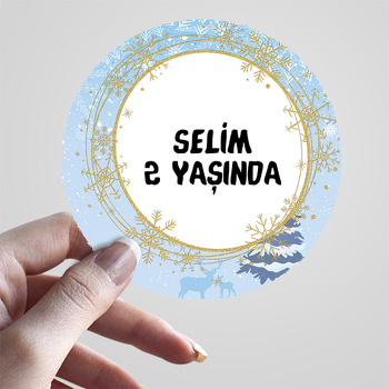 Mavi Zeminli Kış Temalı Sticker