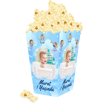 Melek Kanatlı Mavi Temalı Popcorn Kutusu