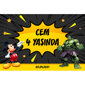 Mickey & Hulk Temalı Doğum Günü Afiş