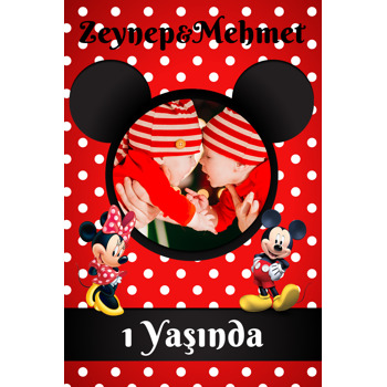 Mickey İle Minnie Mouse İkiz Temalı Doğum Günü Magnet