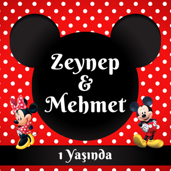 Mickey ile Minnie Mouse İkiz Temalı Kare Doğum Günü Parti Afiş