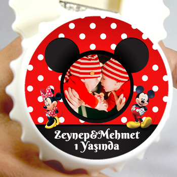 Mickey ile Minnie Mouse İkiz Temalı Resimli Kapak Şekilli Magnet Açacak