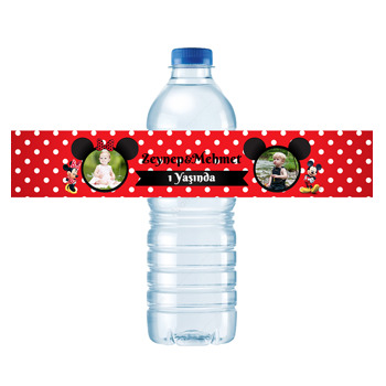 Mickey İle Minnie Mouse İkiz Temalı Su Şişesi Etiketi