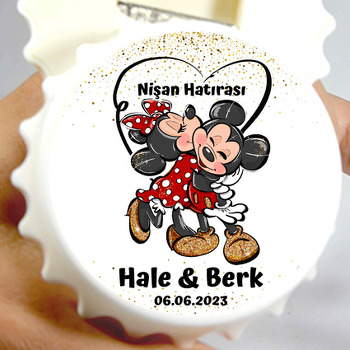 Mickey ile Minnie Mouse ve Kalp Kuyruklar Temalı Kapak Şekilli Magnet Açacak