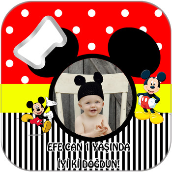 Mickey Mouse 2 Temalı Kare Magnet Açacak