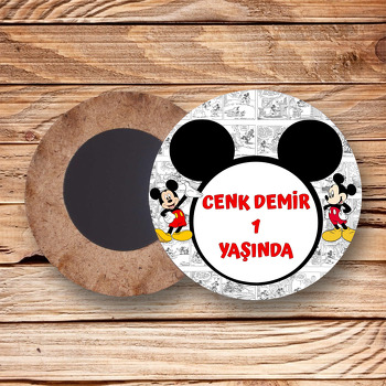 Mickey Mouse Çizgi Roman Fon Temalı Daire Ahşap Magnet