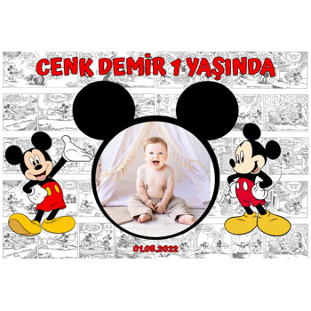 Mickey Mouse Çizgi Roman Fon Temalı Doğum Günü Afiş