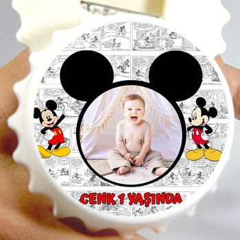 Mickey Mouse Çizgi Roman Fon Temalı Kapak Şekilli Magnet Açacak