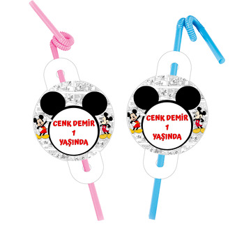 Mickey Mouse Çizgi Roman Fon Temalı Pipet ve Kartı