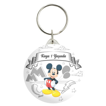 Mickey Mouse Gri Çizgisel Fon Temalı Anahtarlık