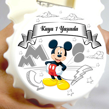 Mickey Mouse Gri Çizgisel Fon Temalı Kapak Şekilli Magnet Açacak