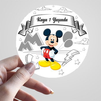 Mickey Mouse Gri Çizgisel Fon Temalı Sticker