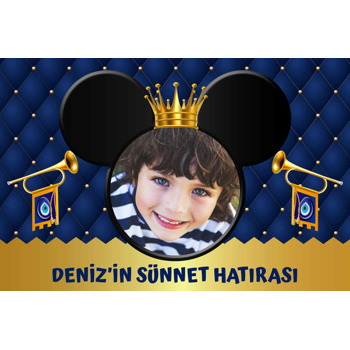 Mickey Mouse ile Gold Taç Lacivert Fon Temalı Sünnet Afiş