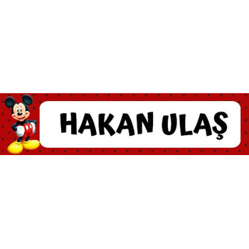 Mickey Mouse ile Kırmızı Puantiyeli Fon Temalı Kalem Etiketi