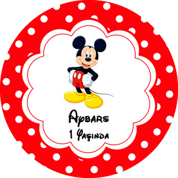 Mickey Mouse Kırmızı Fon Beyaz Puantiye Temalı Akrilik Daire Magnet