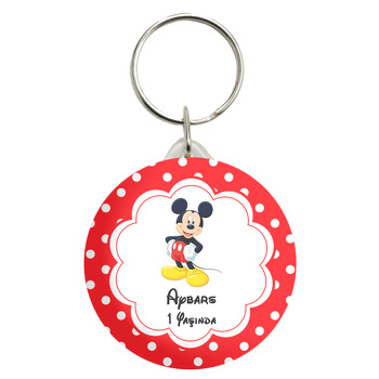 Mickey Mouse Kırmızı Fon Beyaz Puantiye Temalı Anahtarlık