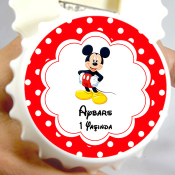 Mickey Mouse Kırmızı Fon Beyaz Puantiye Temalı Kapak Şekilli Magnet Açacak