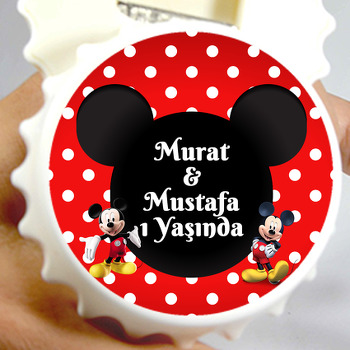 Mickey Mouse Kırmızı Fonda İkiz Temalı Kapak Şekilli Magnet Açacak