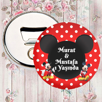 Mickey Mouse Kırmızı Fonda İkiz Temalı Magnet Açacak