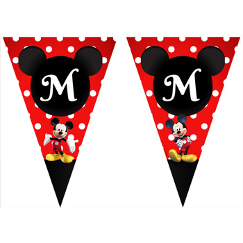 Mickey Mouse Kırmızı Fonda İkiz Temalı Parti Banner