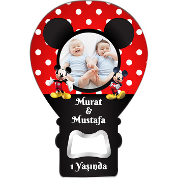 Mickey Mouse Kırmızı Fonda İkiz Temalı Resimli Balon Magnet Açacak