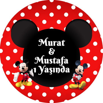 Mickey Mouse Kırmızı Fonda İkiz Temalı Sticker