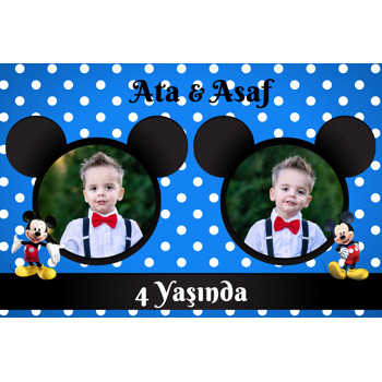 Mickey Mouse Mavi Fon Temalı Doğum Günü Afiş