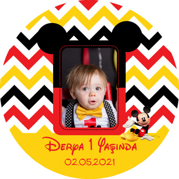 Mickey Mouse Sarı Temalı Akrilik Daire Magnet