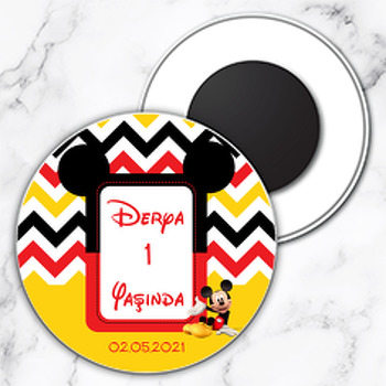 Mickey Mouse Sarı Temalı Daire Plastik Magnet