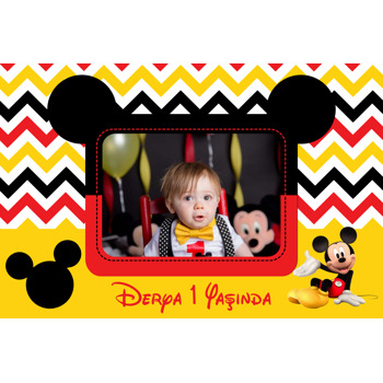 Mickey Mouse Sarı Temalı Doğum Günü Magnet