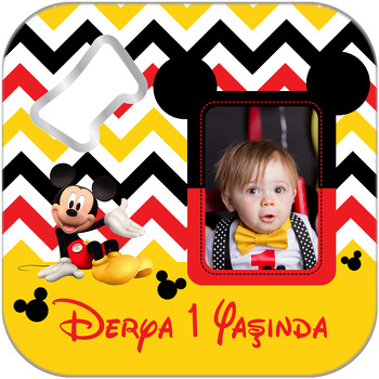 Mickey Mouse Sarı Temalı Kare Magnet Açacak