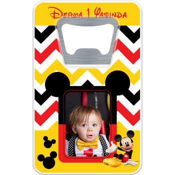 Mickey Mouse Sarı Temalı Resimli Dikdörtgen Magnet Açacak