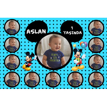 Mickey Mouse Temalı 12 Resimli Afiş