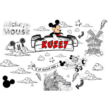 Mickey Mouse Temalı Karakalem Doğum Günü Magnet