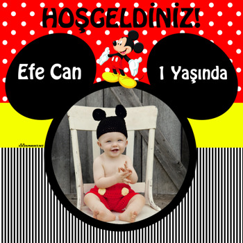 Mickey Mouse Temalı Kare Doğum Günü Afiş