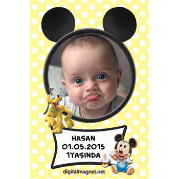 Mickey Mouselu Çerçeveli Doğum Günü Plastik Magneti