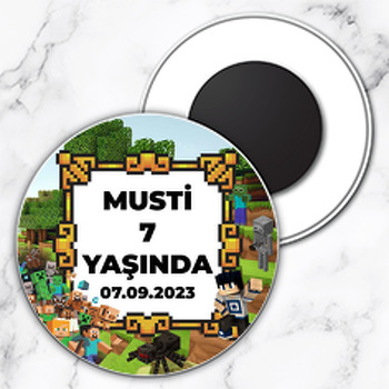 Minecraft Dünyası Temalı Daire Plastik Doğum Günü Magnet