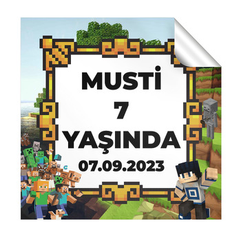 Minecraft Dünyası Temalı Kare Parti Etiket