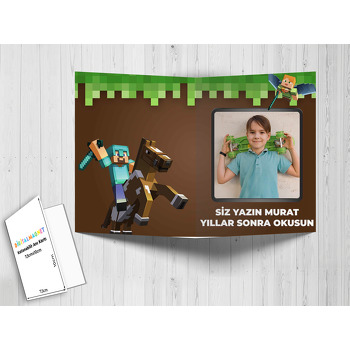 Minecraft Pixel Fon Temalı Anı Kartı