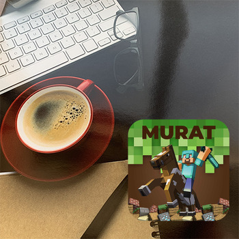 Minecraft Pixel Fon Temalı Bardak Altlığı