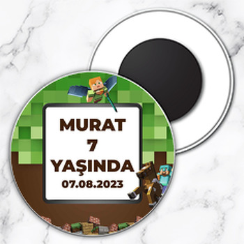 Minecraft Pixel Fon Temalı Daire Plastik Magnet