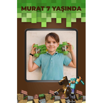 Minecraft Pixel Fon Temalı Doğum Günü Magnet