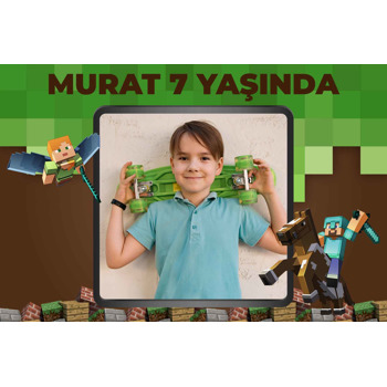 Minecraft Pixel Fon Temalı Doğum Günü Magnet