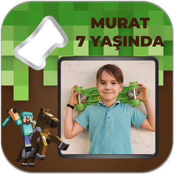 Minecraft Pixel Fon Temalı Kare Magnet Açacak